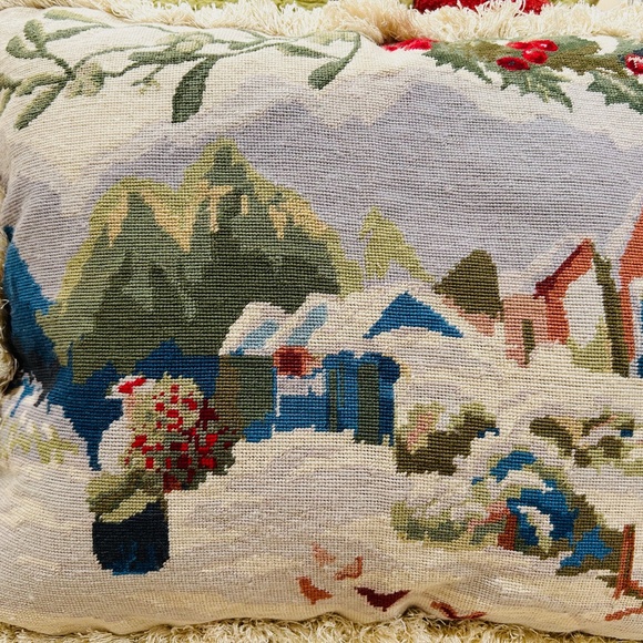 D1-Vintage Needlepoint Holiday Pillow with Fringe - Picture 3 of 9